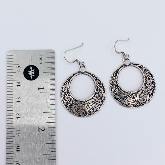 Vintage Sterling Silver 925 Filigree Hoop Dangle Earrings - Picture 4 of 8